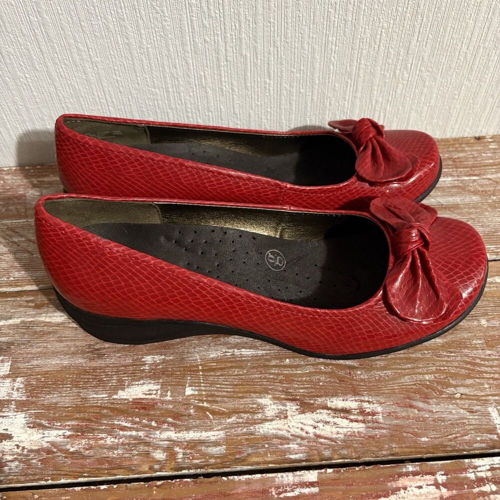 Red Bow Hush Puppies Snakeskin Flats Work Twee Retro Funky Classic Fun Women 8.5 - Picture 8 of 16